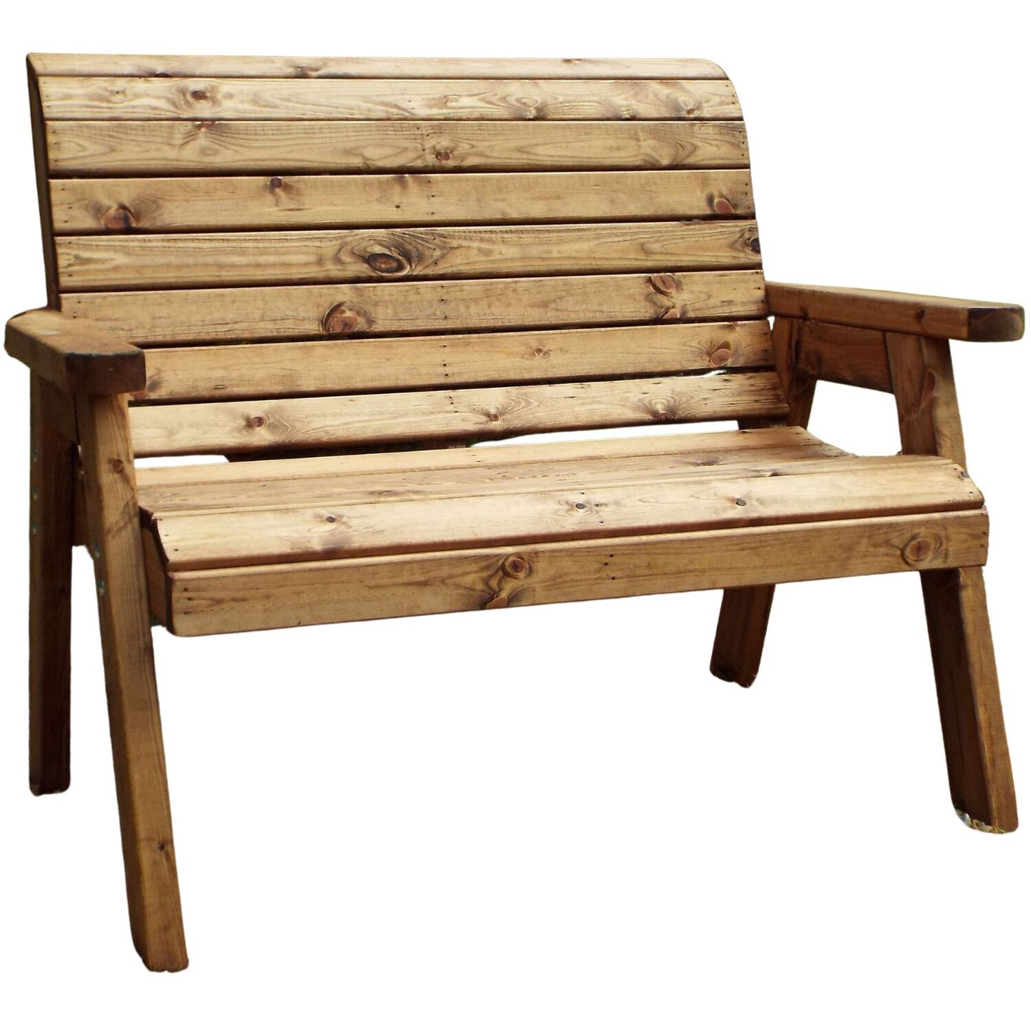 Samuel Alexander Charles Taylor Hand Made Traditional 2 Seater Chunky Rustic Wooden Garden Bench Furniture - Brown