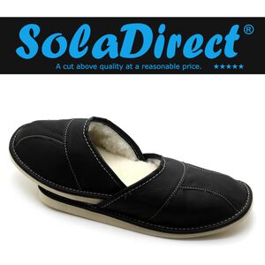 Men's Natural Leather Slippers with Warm and Cosy Fur Lining, (Black, Size: 9.5 UK / 44 EU)