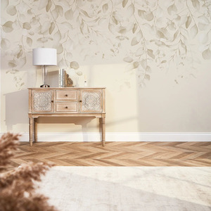 Eucalyptus Cascade Full Wall Mural in Warm Neutrals