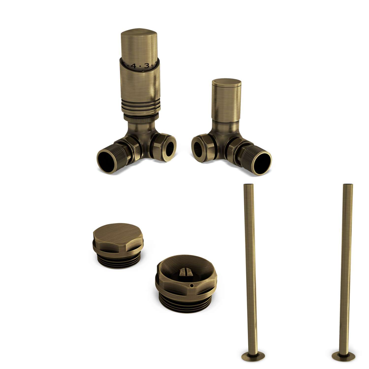 Uk Radiators Talus Bold - Thermostatic Radiator Valve & Installation Kit - Antique Brass Corner - Antique Brass / 103Mm / 74Mm / 76Mm