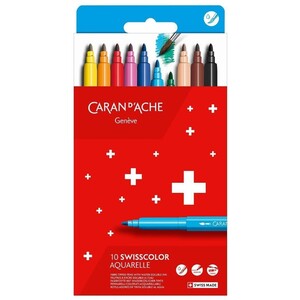 Swisscolor 10 Assorted Water-Soluble Colour Fibre Felt Pens - Carded Set