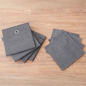 Grey / Canvas Home Source Pack of 4 Cube Canvas Fabric Storage Insert Boxes shot 17033589