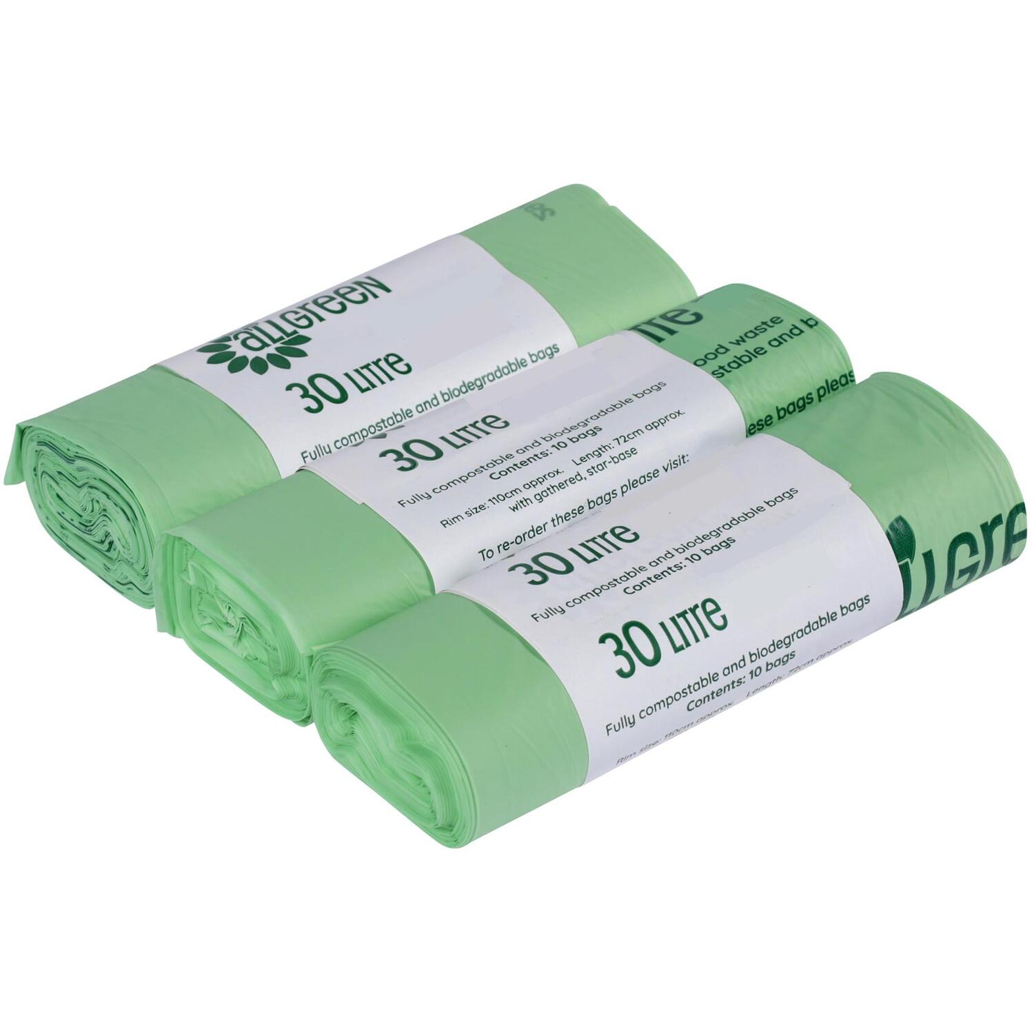 All-Green 30 Litre Compostable Food Waste Bin Liners - Green / 3