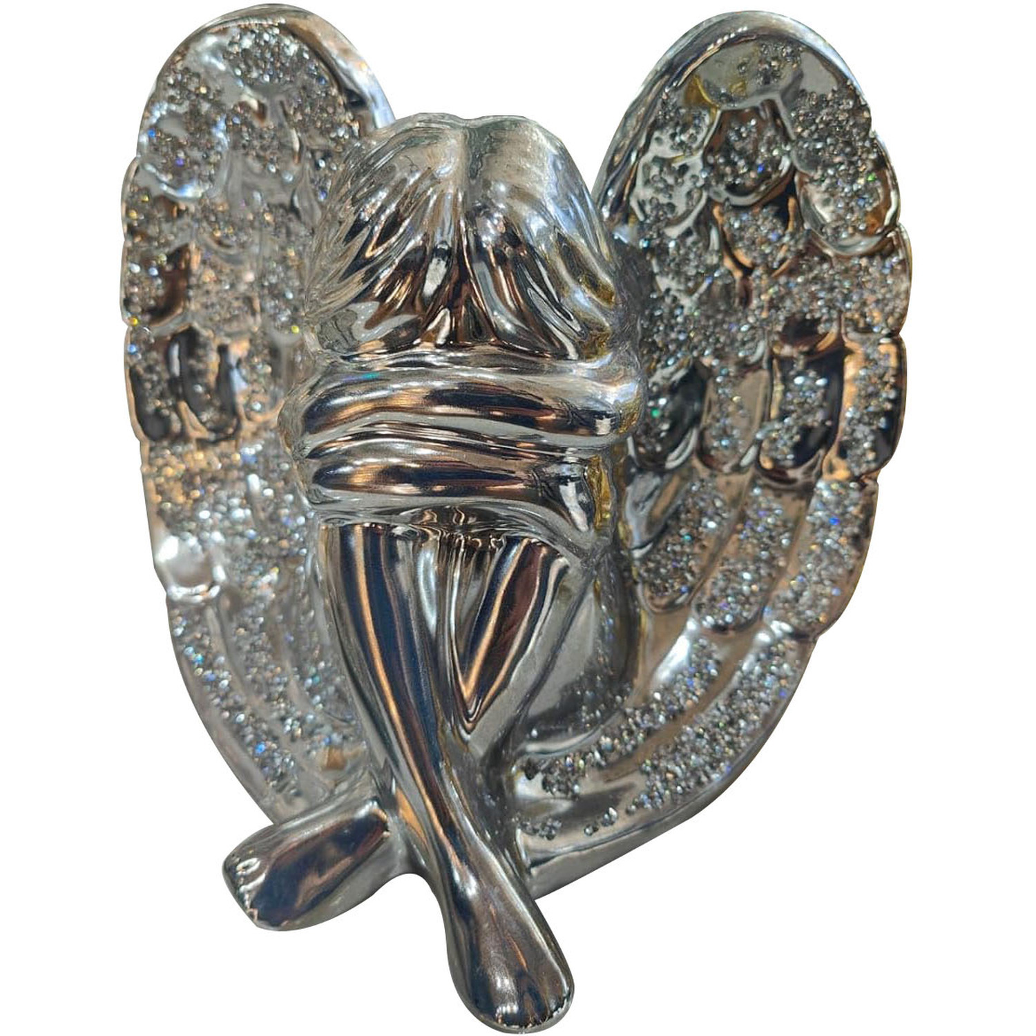 Biznest Crushed Diamond Sad Angel Ornament - Silver