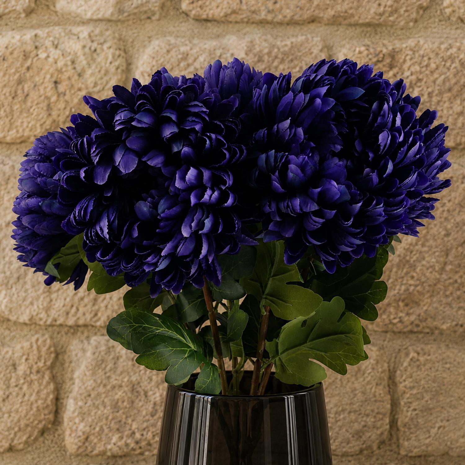 Leaf Unisex Purple Pack Of 6 X 75Cm Artificial Extra Reflex Chrysanthemum | Size: 6 X 75 Cm - Image 2