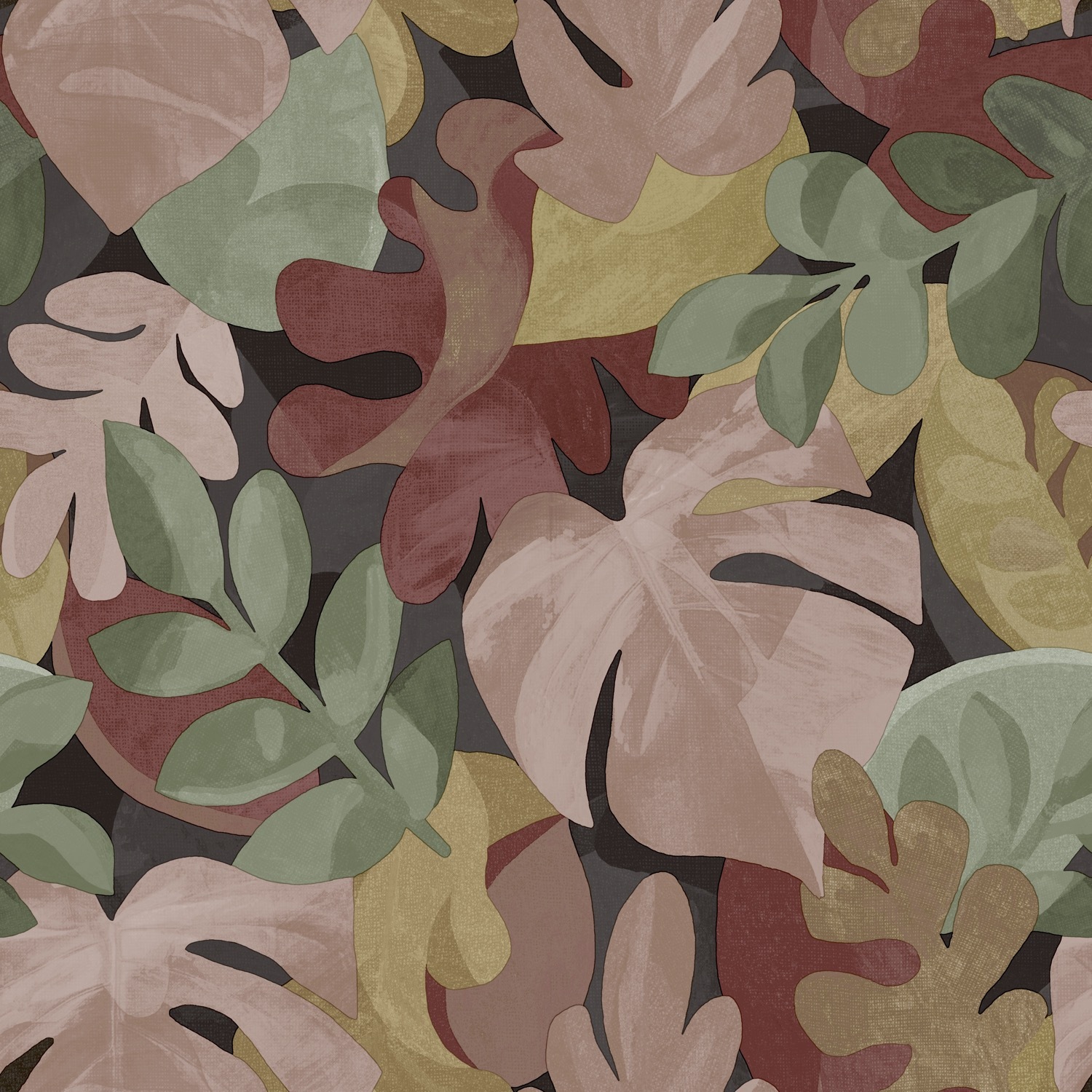 Grandeco Boutique Retro Leaf Wallpaper - Red