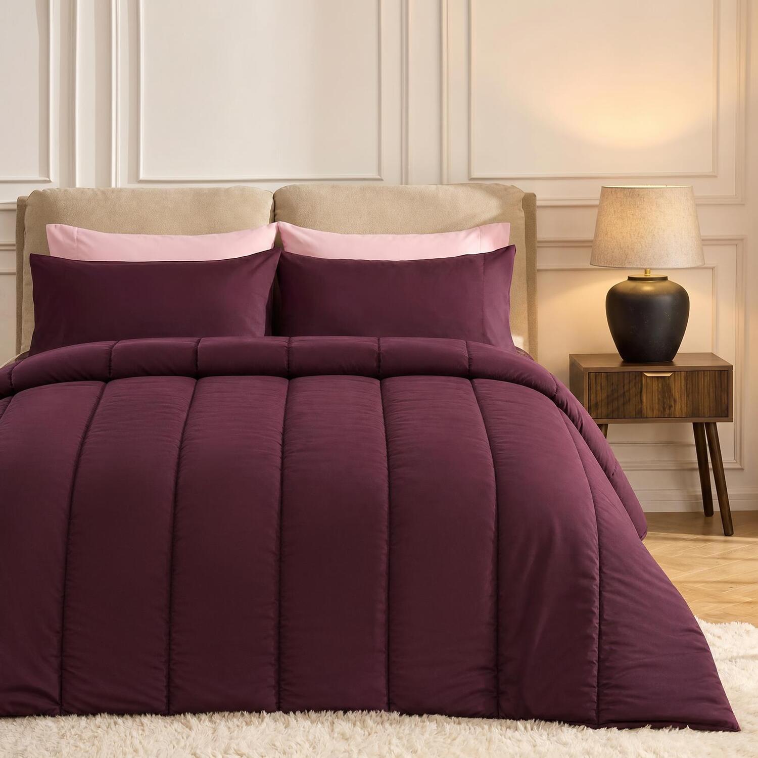 Ohs Coverless 10.5 Tog Soft Duvet Set - Plum / Polyester, Microfibre / Double / 2.35Kg