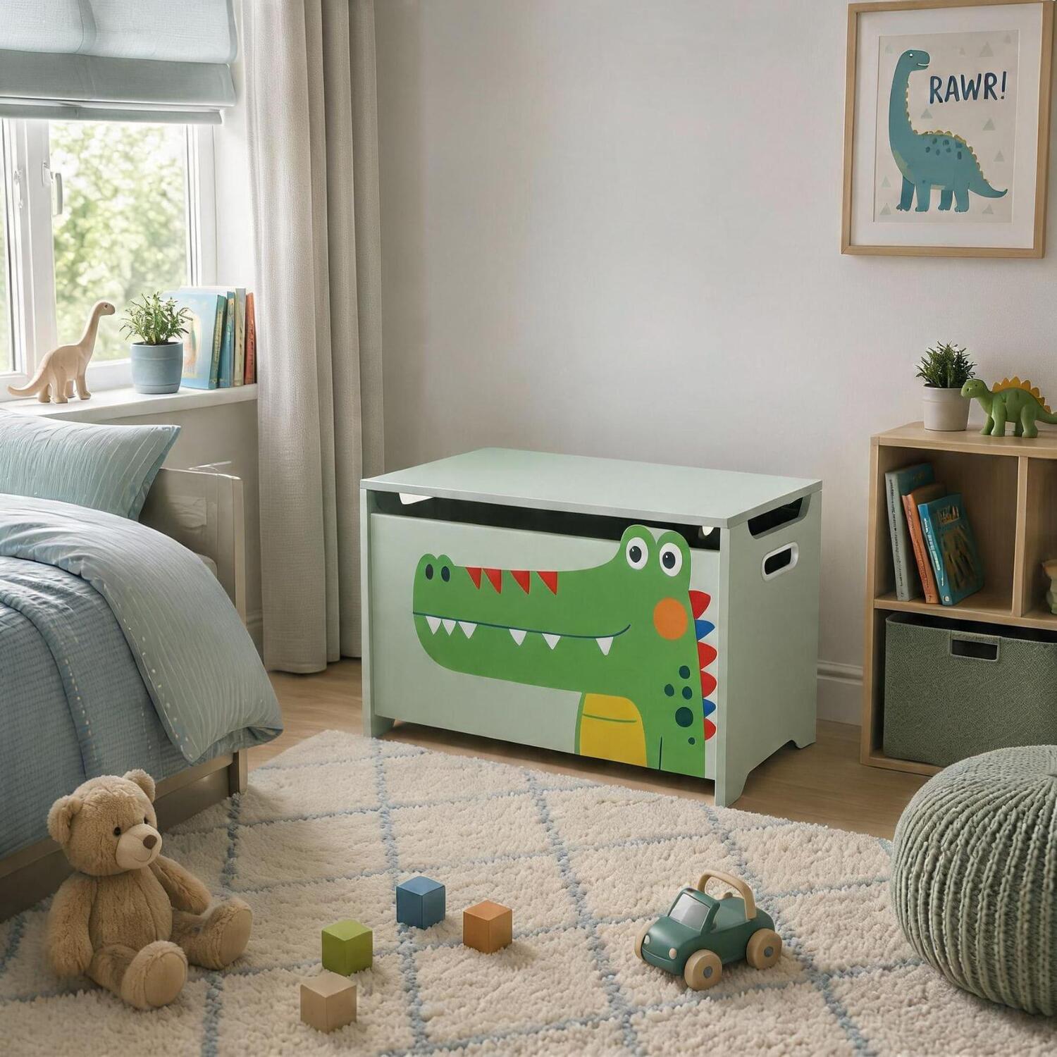 B&Q -  Gator Kids Storage Box Wooden Toy Bedroom Storage Chest With LidGreen - Image 3
