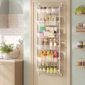 Over Door Pantry Organizer with 6 Adjustable Baskets, Transparent