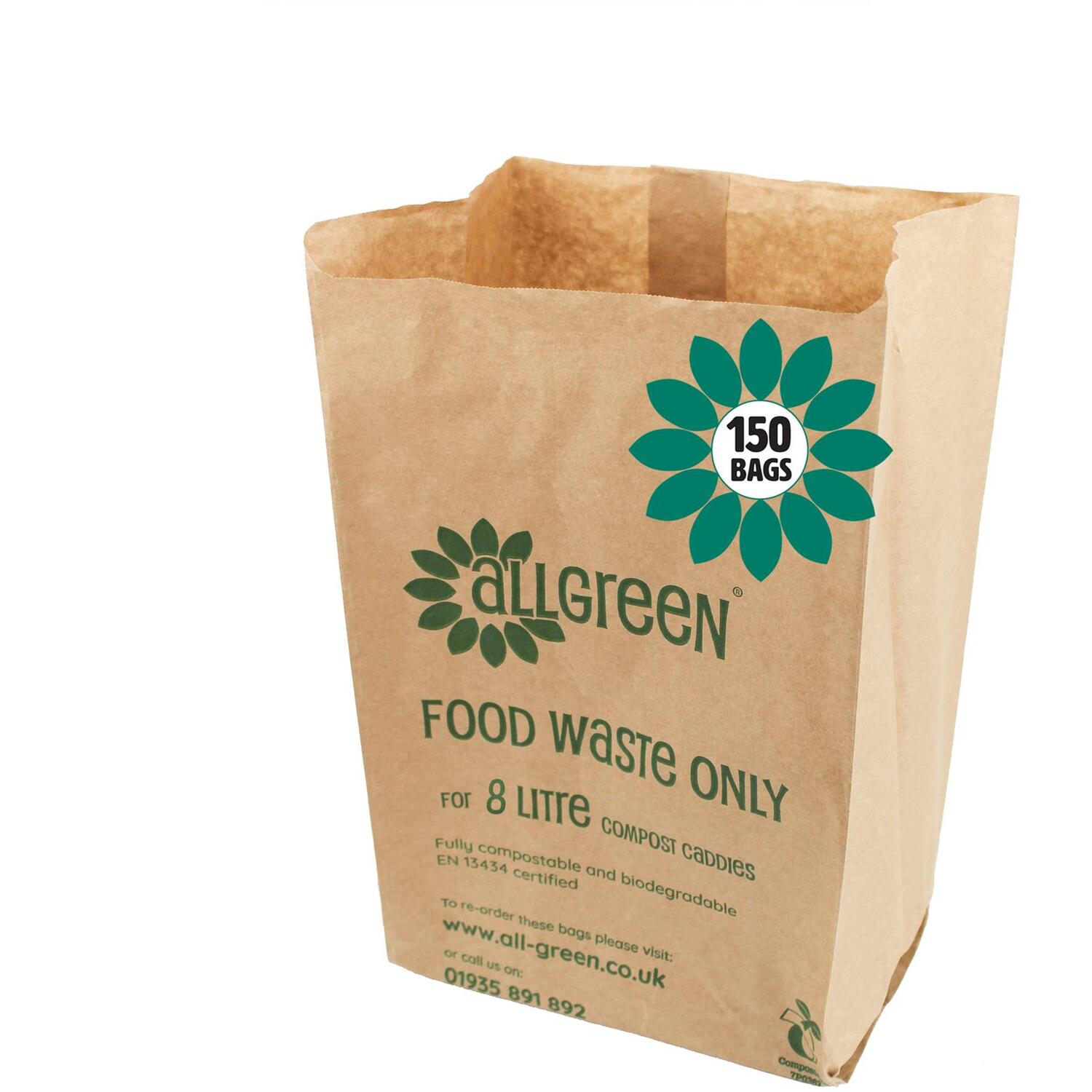 All-Green 8L Paper Compostable Food Waste Caddy Liners (Small) - 50 Bags - 150 Bags / 150
