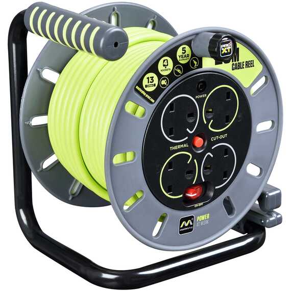 Masterplug PRO-XT 25m Open Cable Reel, 4 x 13A Sockets, 240V