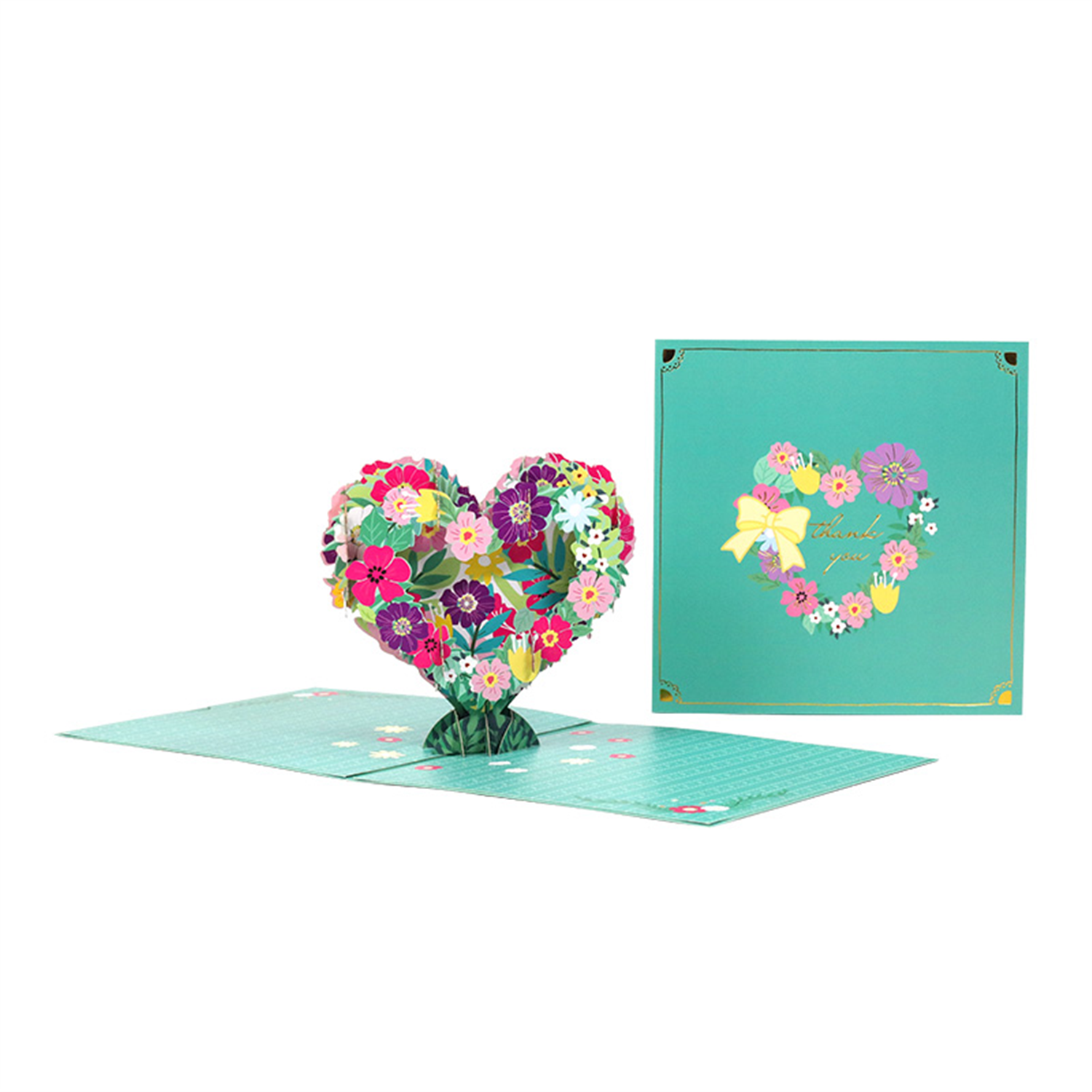 Floral Heart Wreath 3D Pop Up Thank You Card - Image 2