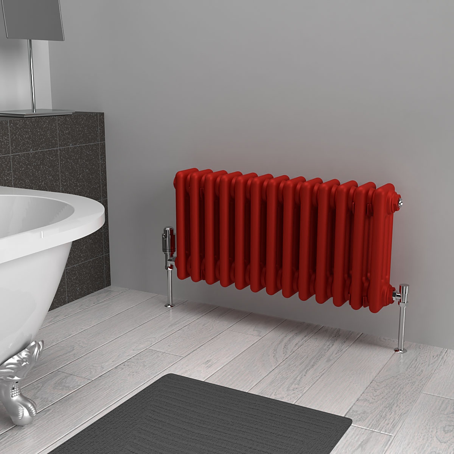 Lux Heat Horizontal Column Radiator-Poppy Red-300mm x 605mm (3 Column) - Poppy Red