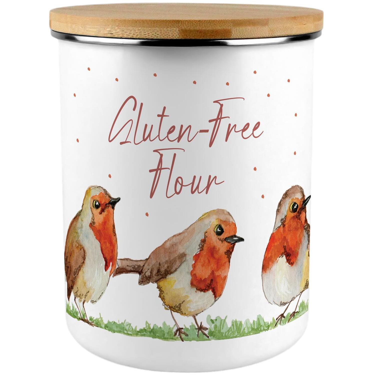 Large Gluten-Free Flour Canister - Robins Birds Pattern Homeware Bird Lover Gift - Image 2