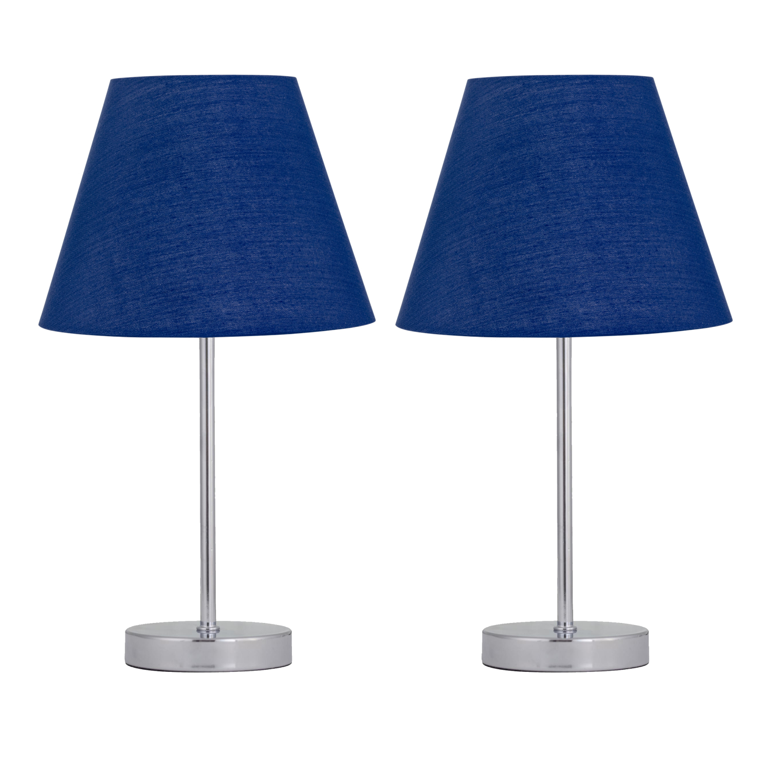First Choice Lighting Unisex Silver Set Of 2 Chrome Touch Operated Table Lamps With Navy Blue Shades In - Image 2