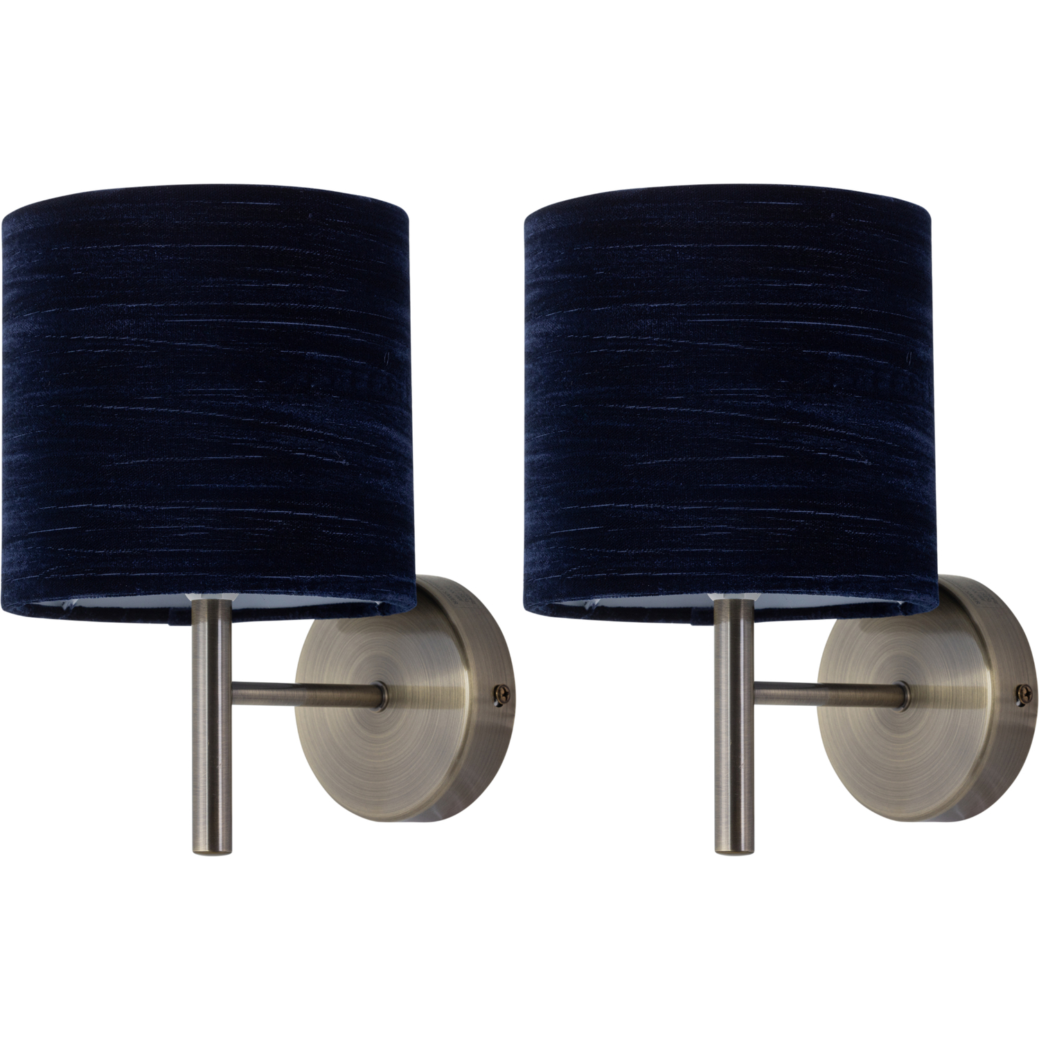 First Choice Lighting Set Of 2 Brea Antique Brass Wall Lights With Navy Blue Velvet Shades - Antique Brass & Blue