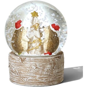 Hedgehogs Around Christmas Tree Snow Globe