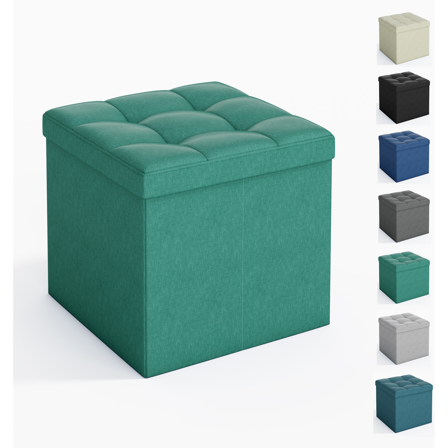 Mcc Direct 38Cm Square Foldable Storage Ottoman Upholstered Footstool B - Green