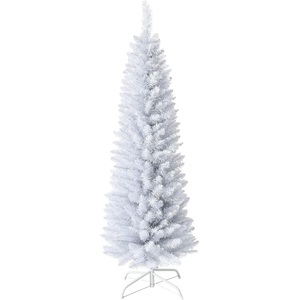8ft White Wrapped Slim Pencil Artificial Christmas Tree with Stand