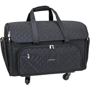 Everything Mary XXL 4 Wheel Collapsible Rolling Sewing Machine Storage Case, Black Quilted