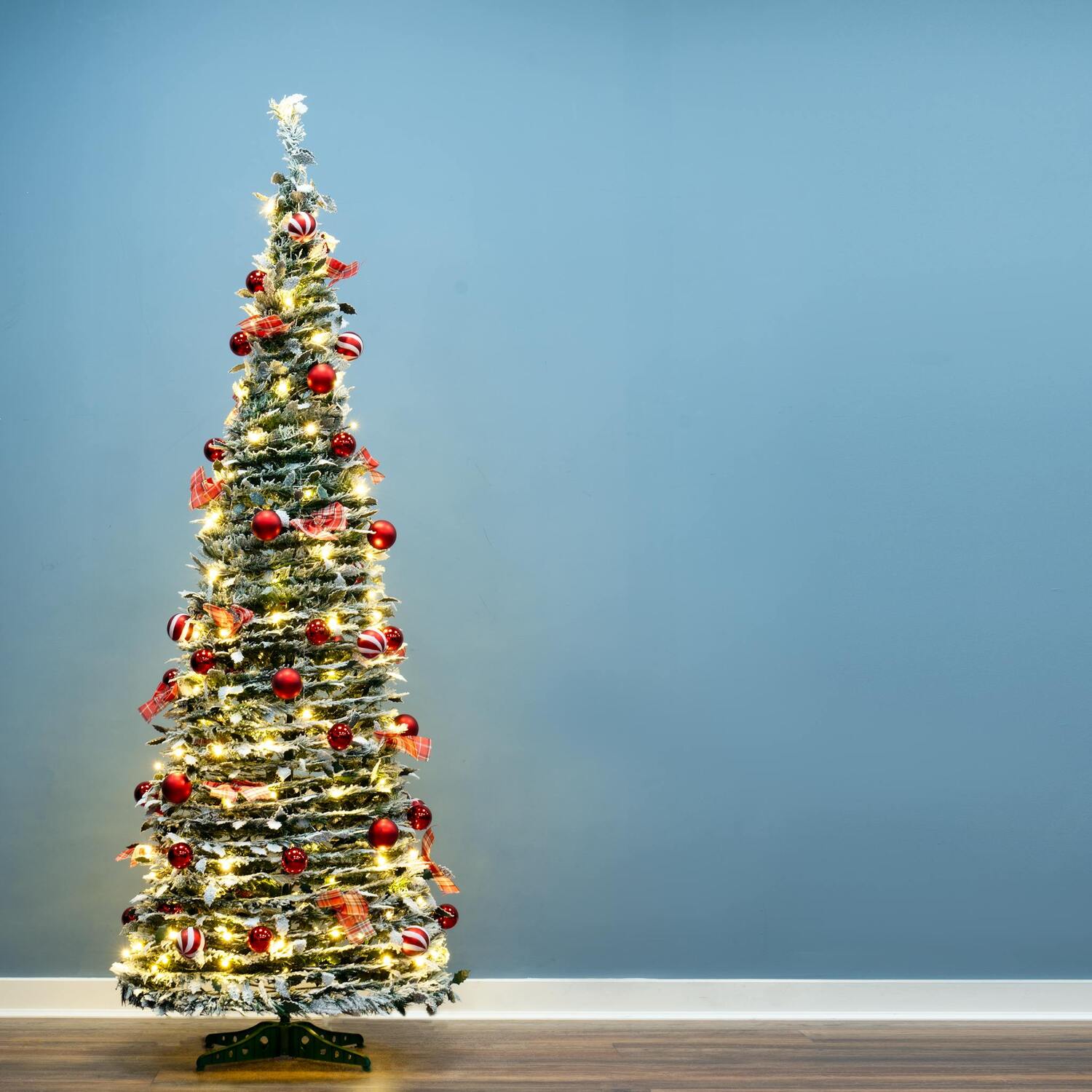 Christmas Tree World Pre-Lit & Decorated Flocked Pop-Up Tree - White / 6Ft