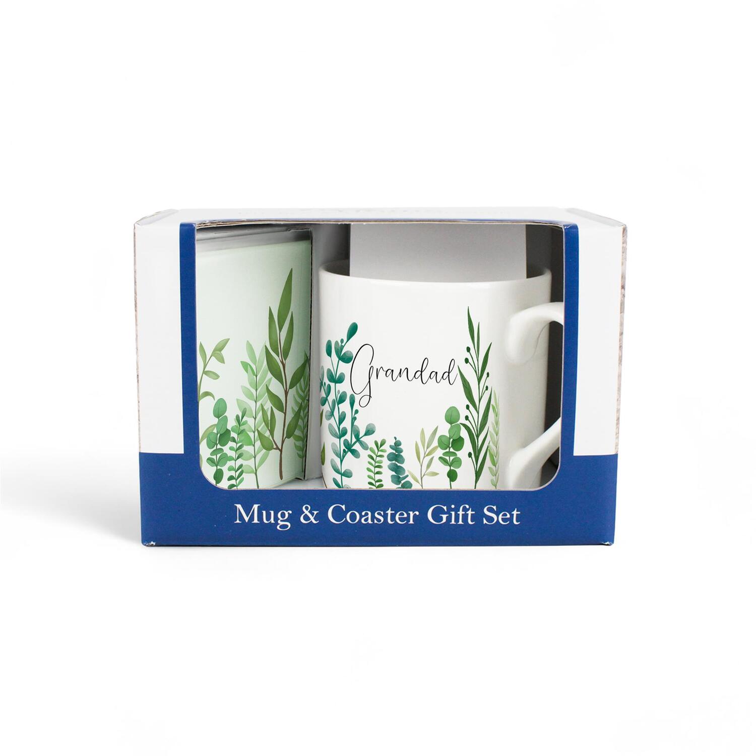 B&Q -  Grandad Mug & Coaster Gift SetGreen Leaves & Foliage Indoor Plants Bone China Mug And Glass Coaster SetTea/coffee Present - Image 3