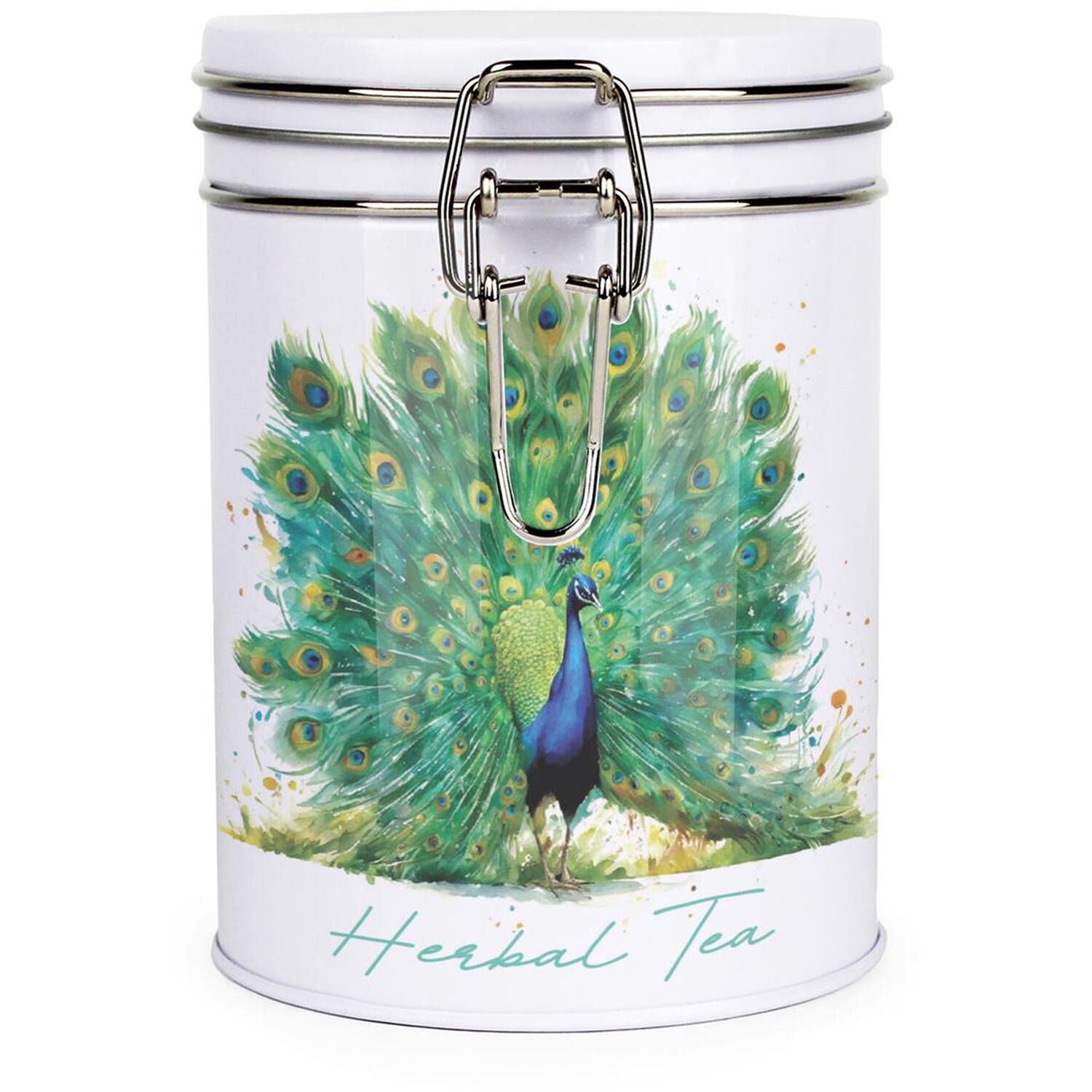 Purely Home Peacock Hot Drinks Canister - Herbal Tea Storage Gift Tin - Image 2