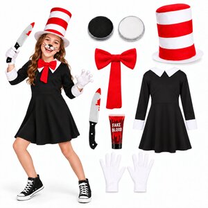 7 Piece Girls Crazy Cat Costume Set - Black / XL