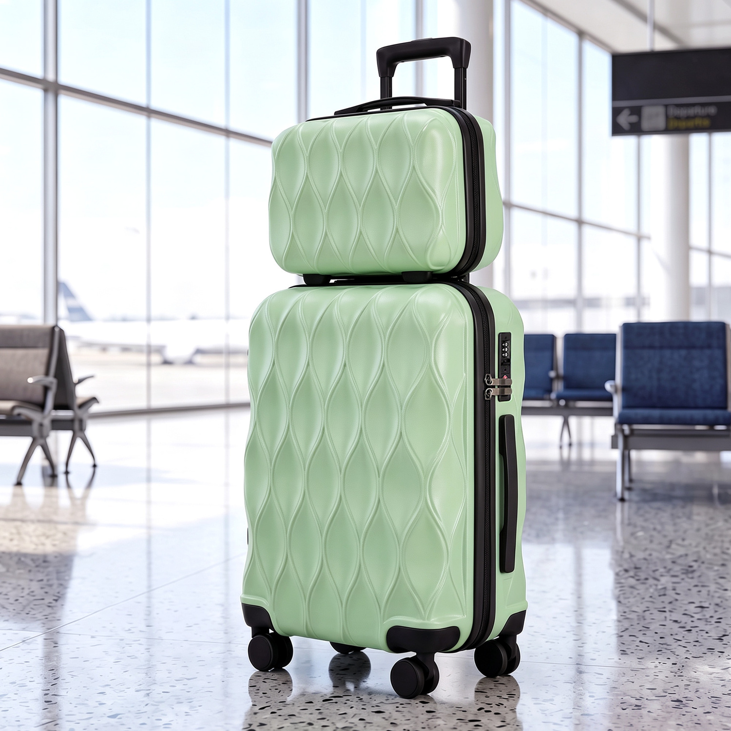 Homcom Green 2-Piece Luggage Set, Abs Hard Shell Carry On Suitcase Set With Tsa Lock, Usb Port, Spinner Wheels, 12/20 Inch, - Image 3