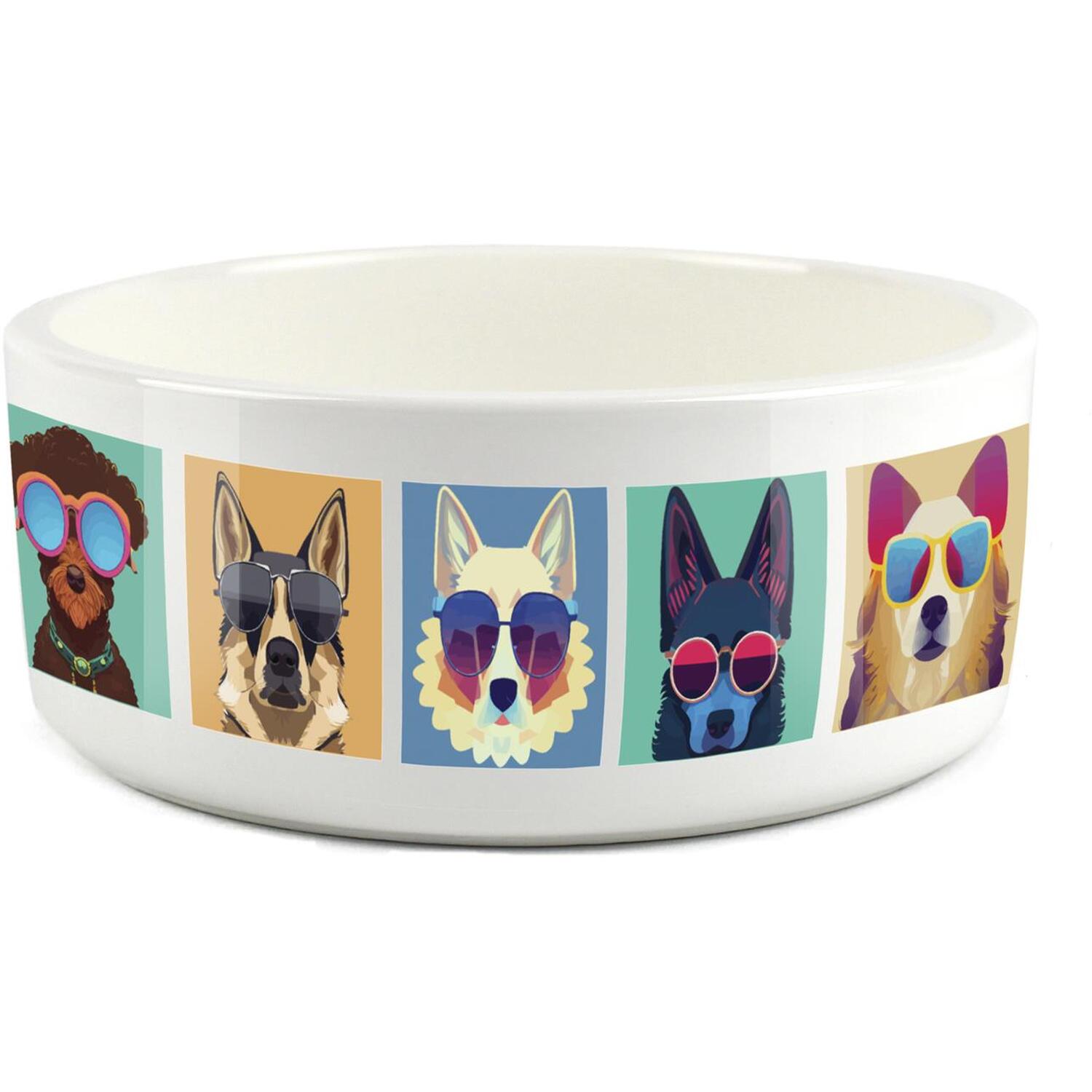 Purely Home Cool Retro Dogs Large Ceramic Pet Food/Water Bowl