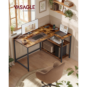 VASAGLE L Shaped Computer Desk with Power Outlets and Storage, Small Corner Desk, 110 x 80 x 76 cm