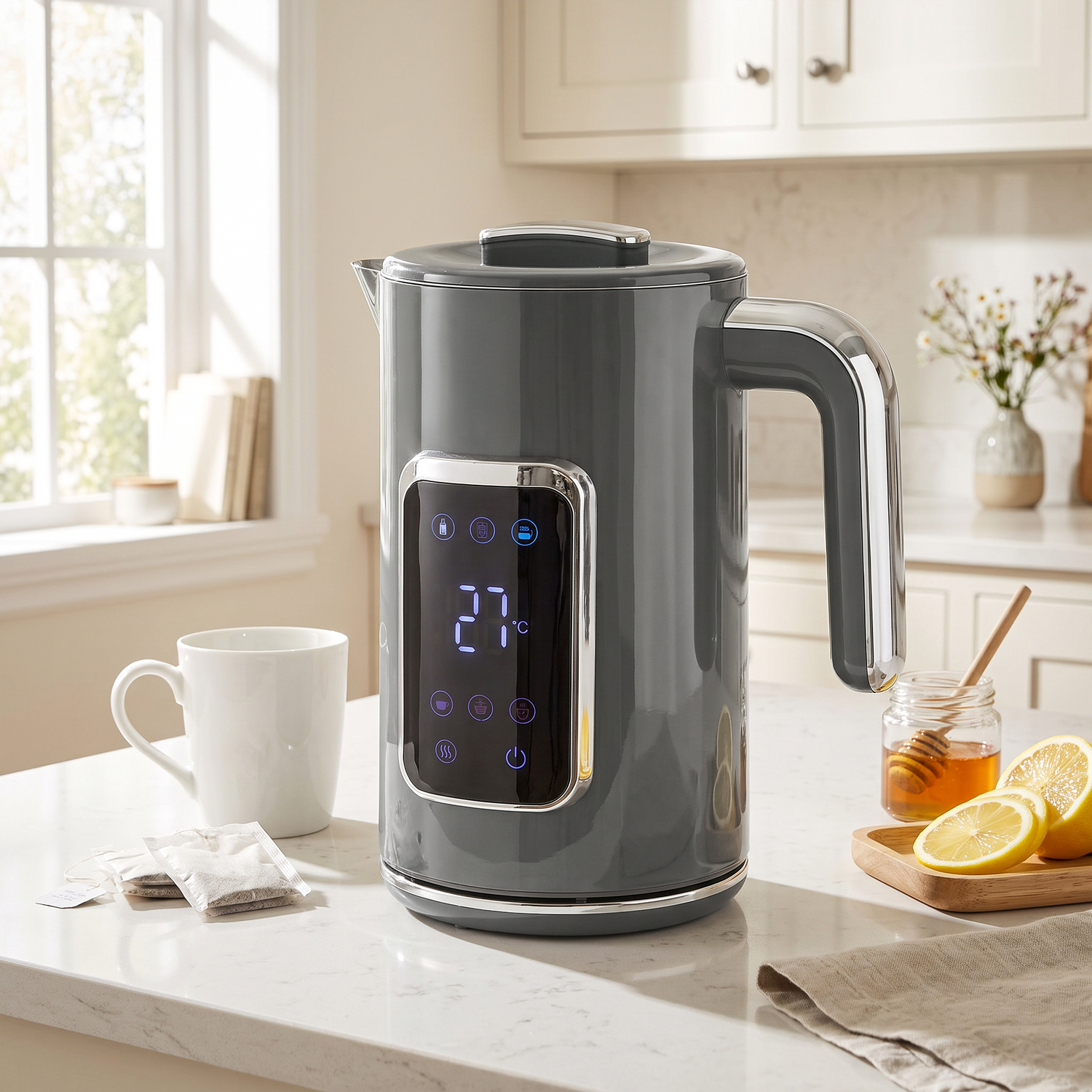 Homcom Unisex Grey 1.7L Fast Boil 3000W Electric Kettle With Led Display, - Image 7