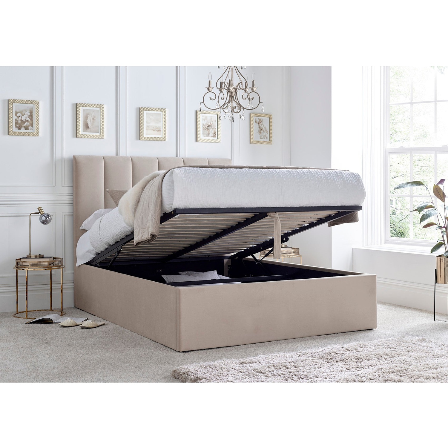Time4sleep Unisex Stone Linea Upholstered Ottoman - Bed Frame Only | : Double - Image 2