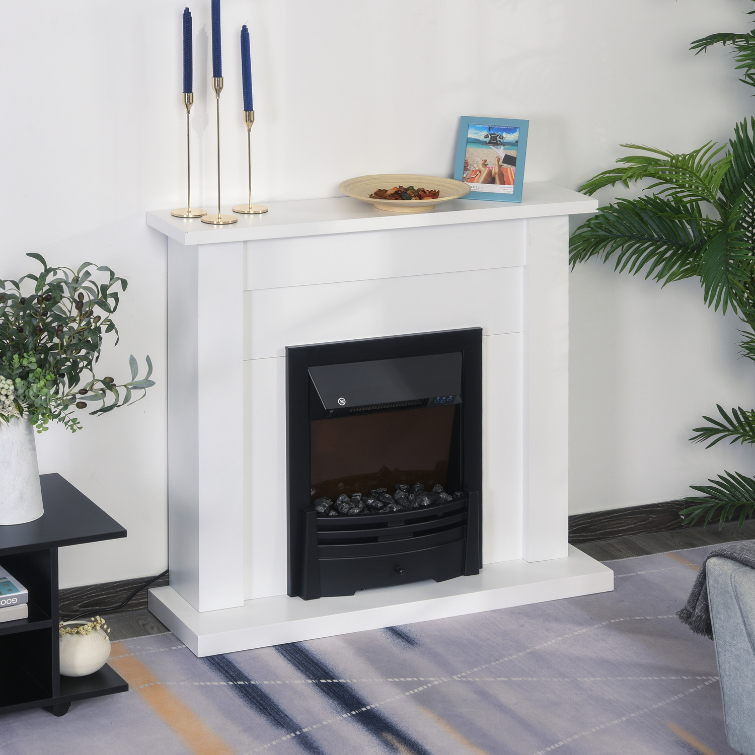 HOMCOM Electric Fireplace with Mantelpiece - White - 1000W/2000W