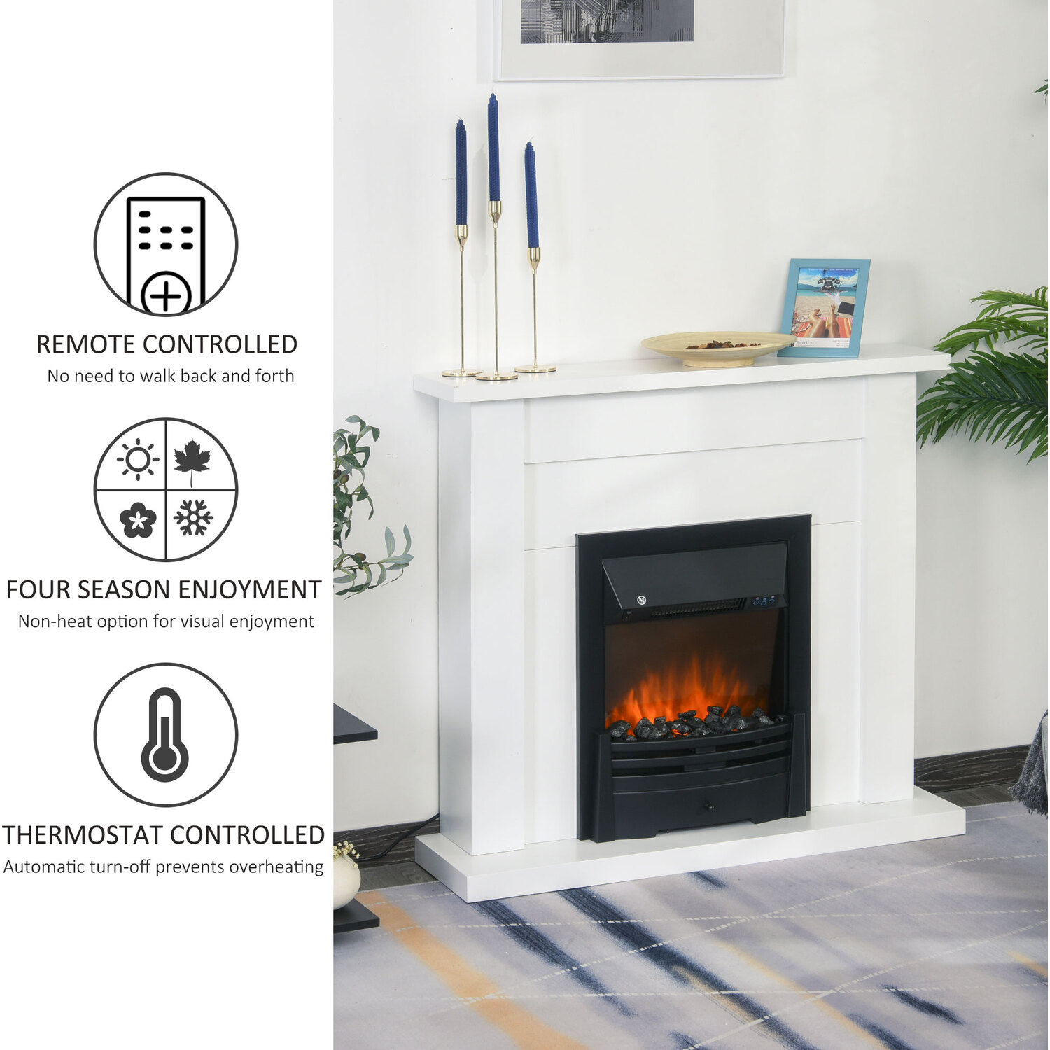 1000W,2000W Electric Fire and Mantelpiece with LED Flames
