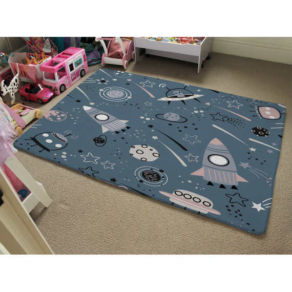 Spaceships And Planets With Stars Designer Rug