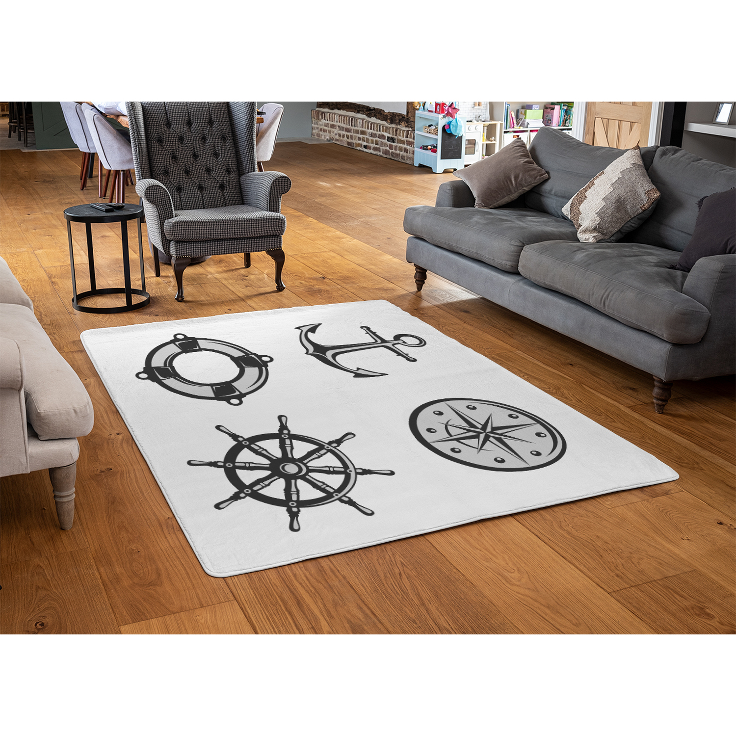 Nautical Icons Rug - Black / 150cm