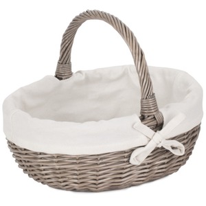 Lined Antique Wash Wicker Shopping Basket
