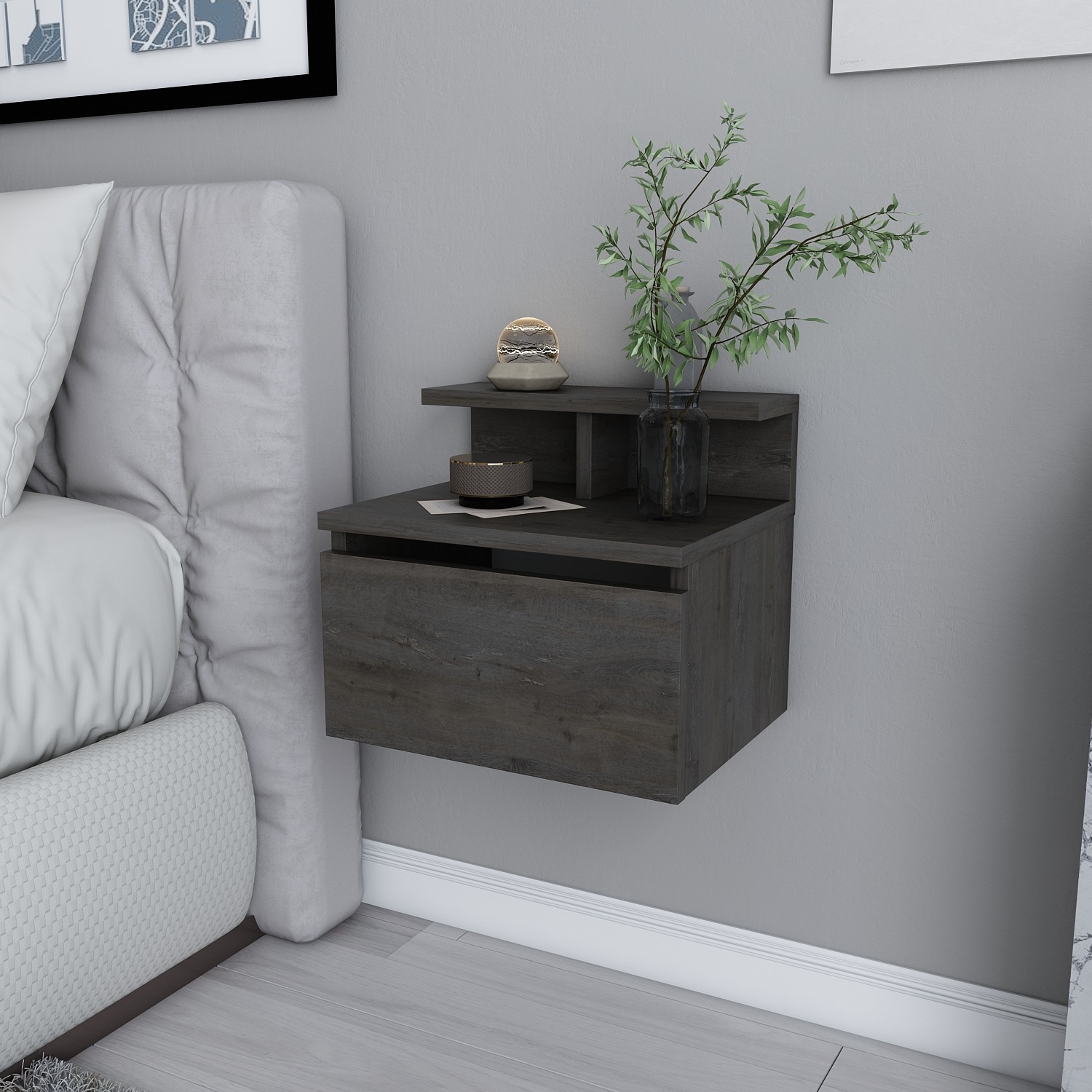 Decorotika - Aleph Floating Stylish Nightstand Bedside Table - Wenge Pattern thumbnail