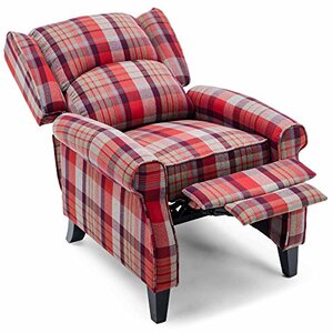 Red Eaton Wing Back Fireside Check Fabric Recliner Armchair shot 2415650