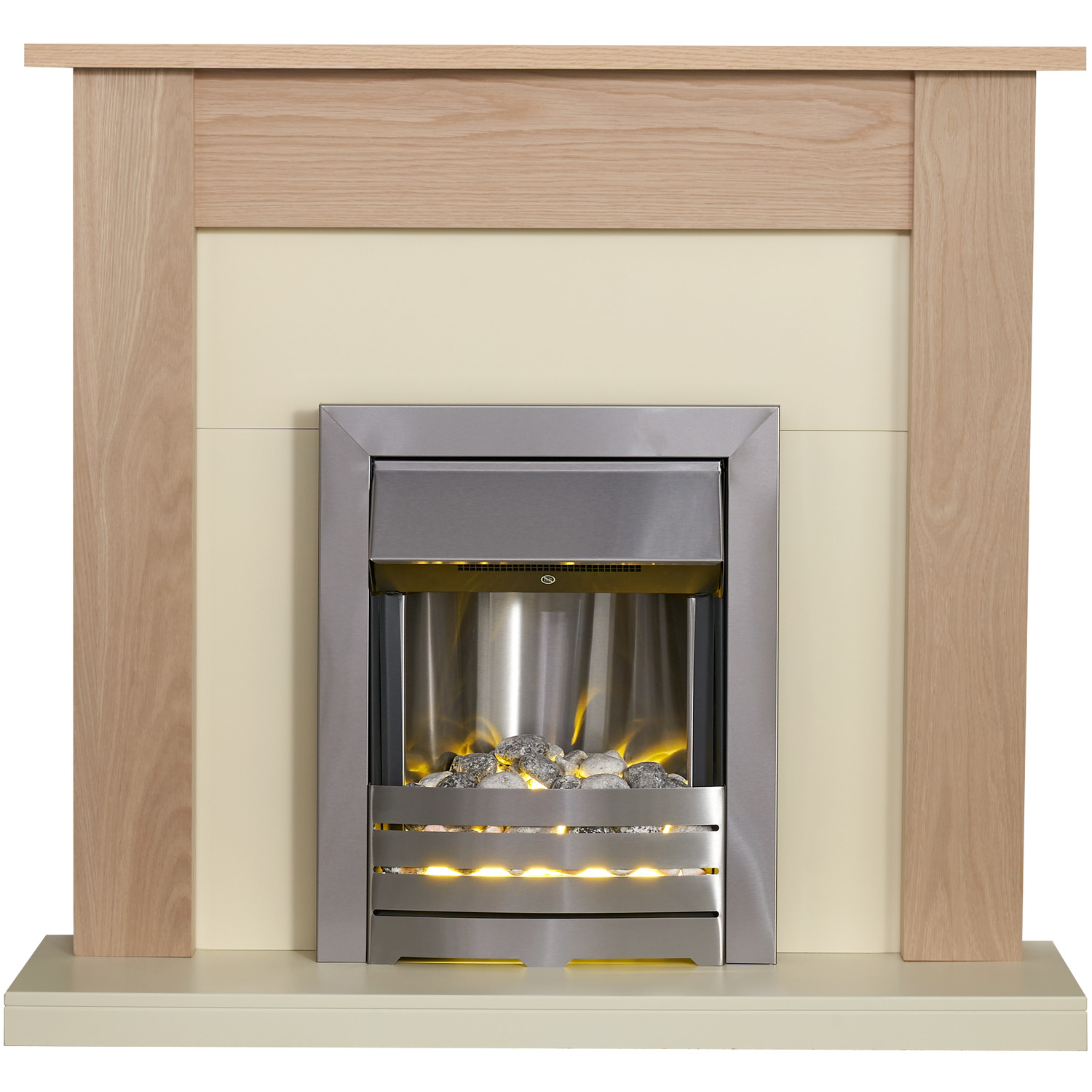Adam Southwold in Oak and Cream with Helios Electric Fire in Brushed, 43  Inch