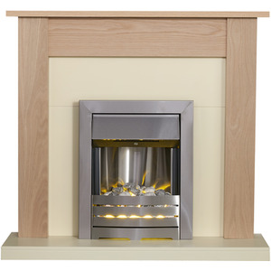 Adam Southwold in Oak and Cream with Helios Electric Fire in Brushed, 43 Inch