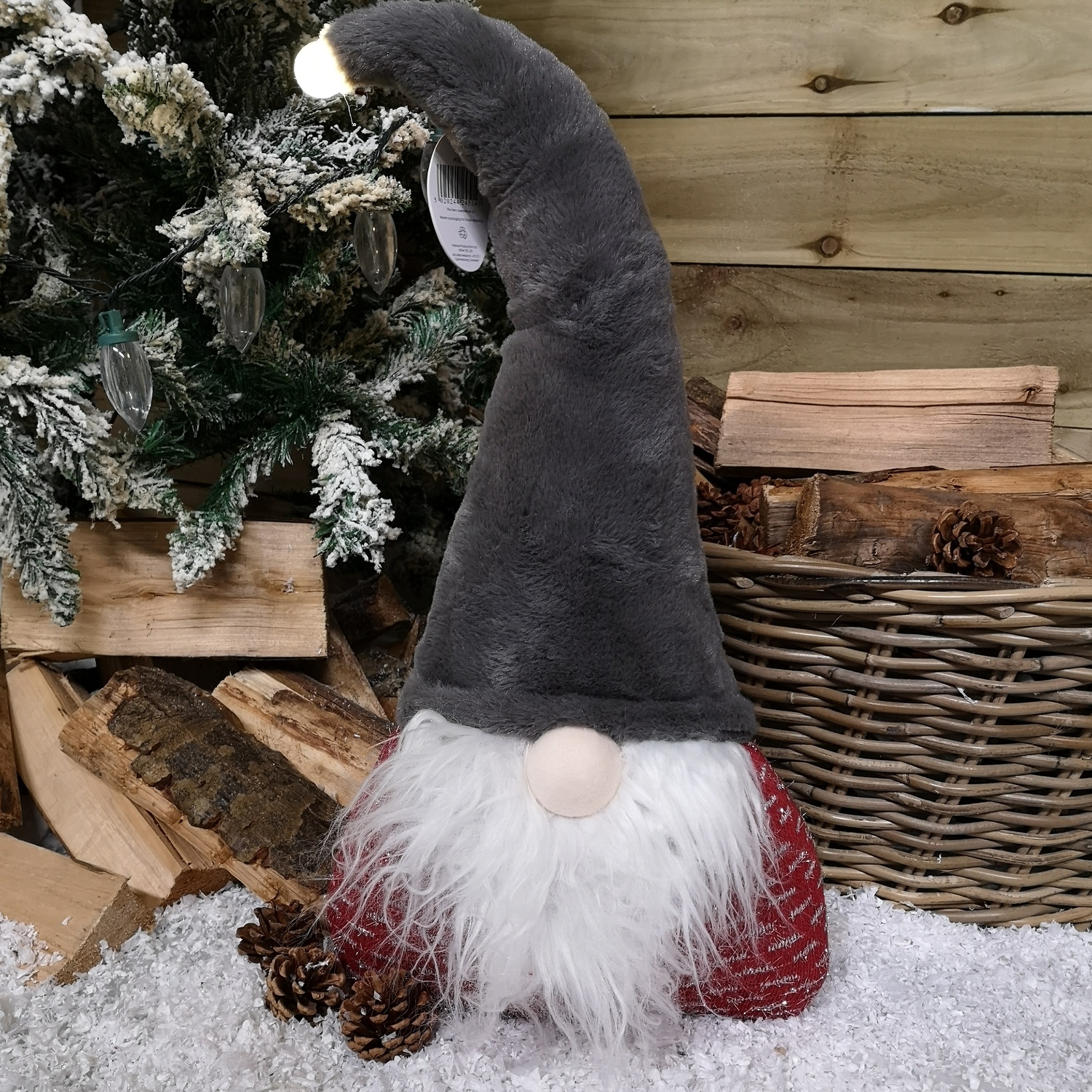 Festive Christmas Light Up Gonk with Grey Hat and Red Body - Grey, Red and White