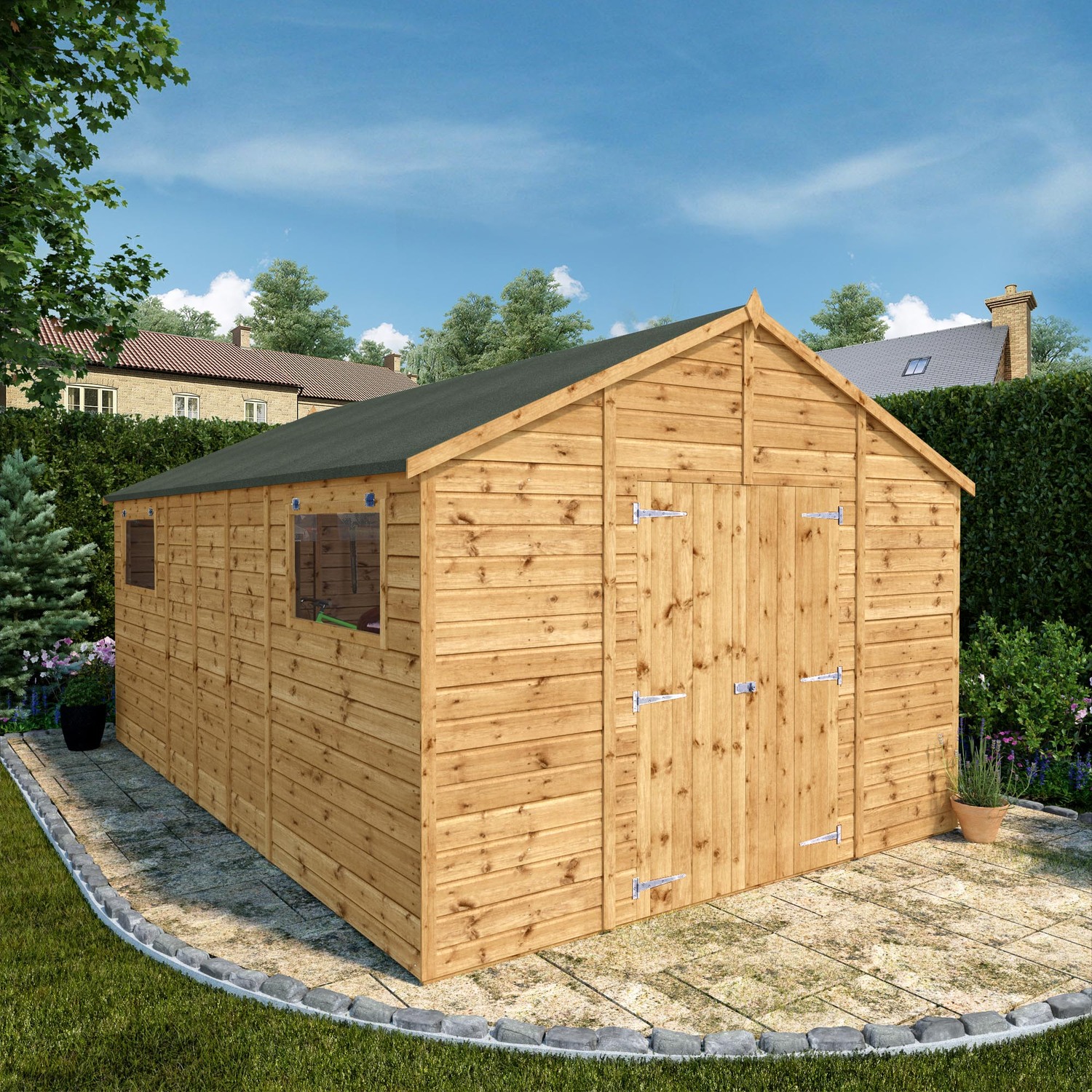 16 x 10 Wooden Garden Shed Shiplap Apex Workshop - Brown