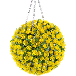 Best Artificial 28cm Yellow Rose Hanging Basket Flower Topiary Ball