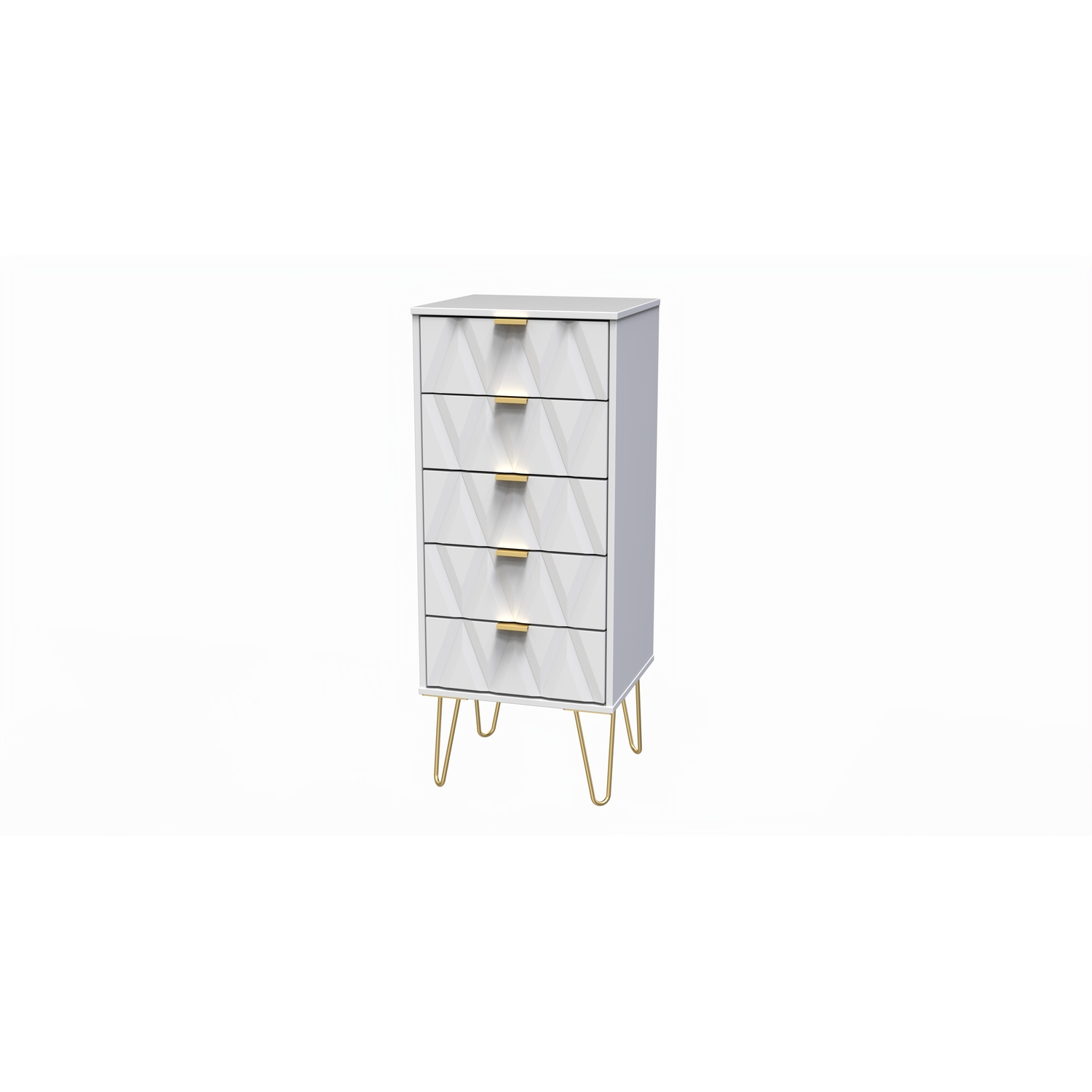 Diamond Ready Assembled 5 Drawer Bedside Cabinet - White Matt