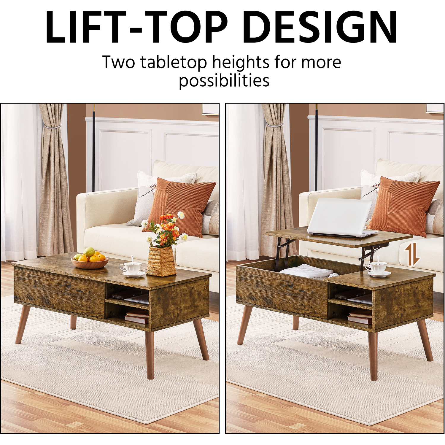 Lift Top Coffee Table with Adjustable Shelf