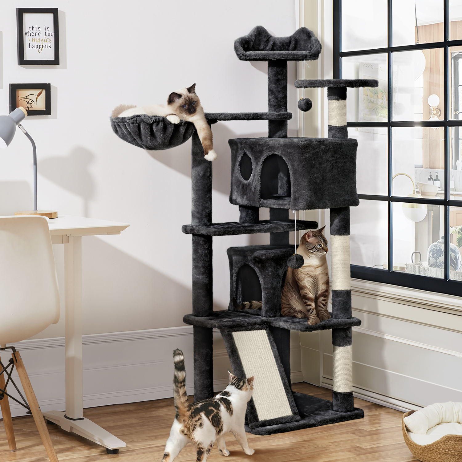 Yaheetech 146cm Plush Cat Tree  - Black