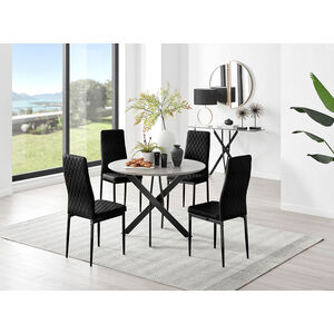 Novara Grey Concrete Black Leg Round Dining Table 4 Milan Black Leg Chairs