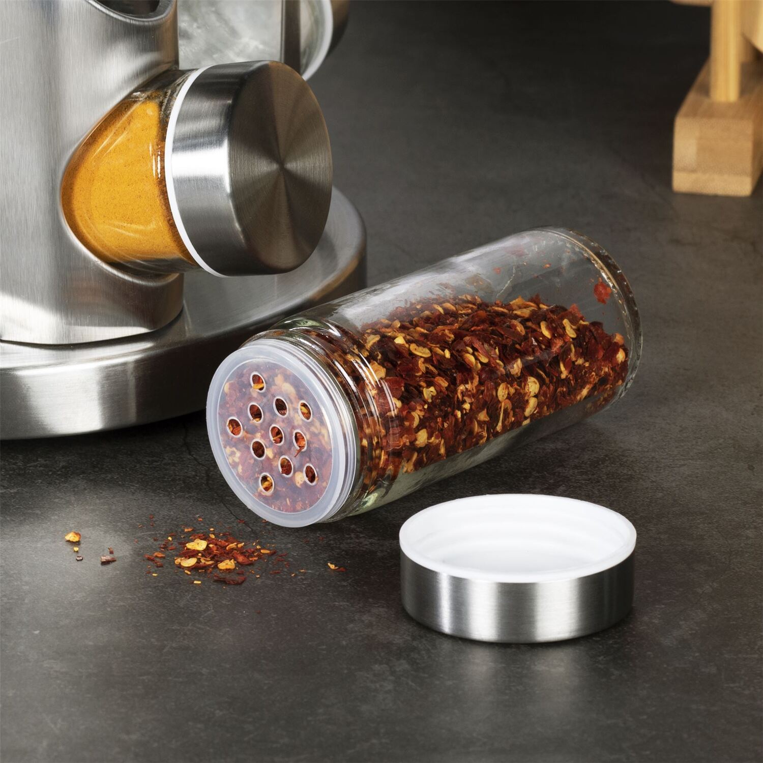 Revolving Spice Rack with 12 Glass Jars Included